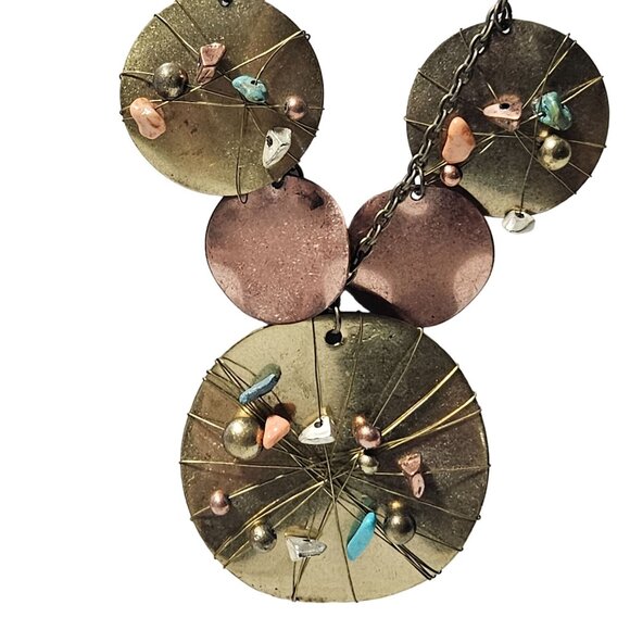 Art Deco Handcrafted Mixed Metal Pendant Statement Necklace Colorful Beads Women - Picture 2 of 7